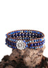 Pulsera Boho, Pulsera de Cuero de Tres Capas RH, Piedras Naturales Verdes, Marrones y Azul Marino